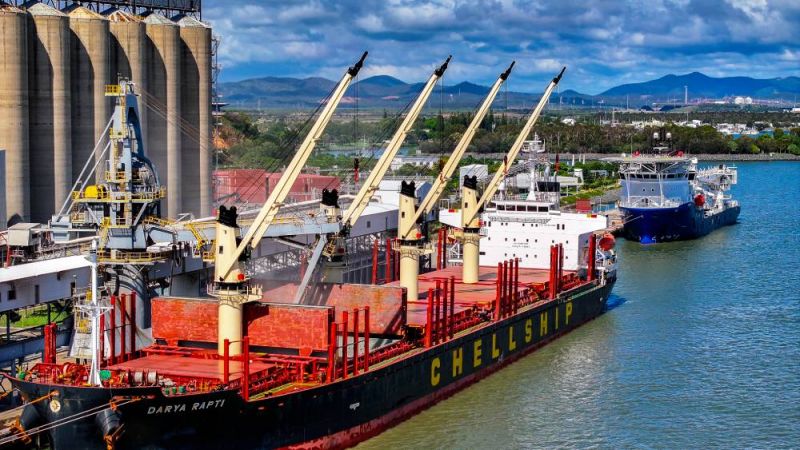 A ship berthed at Gladstone port.